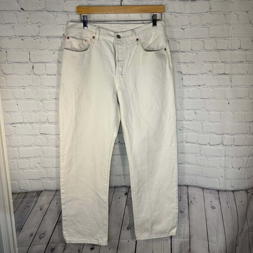 Levis Premium 501 90s Jeans Cream White Straight Leg Button Fly Denim 32x29